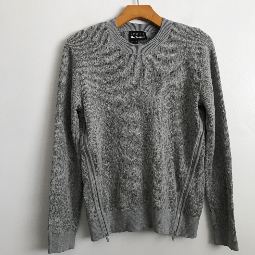 THE KOOPLES WOMENS SWEATER FISHERMAN CREW GRAY 100% WOOL PULLOVER MEDIUM